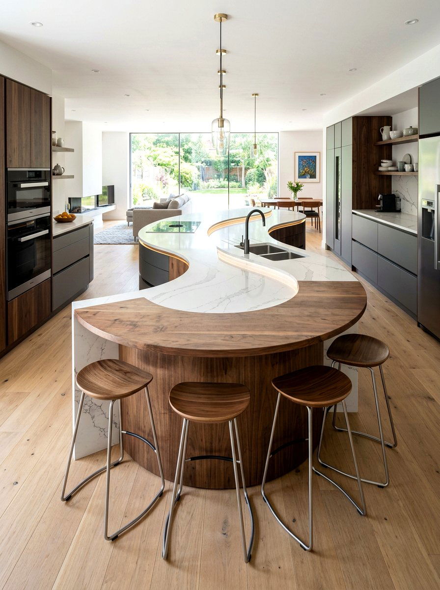 S shape kitchen island - 30 curved kitchen island ideas