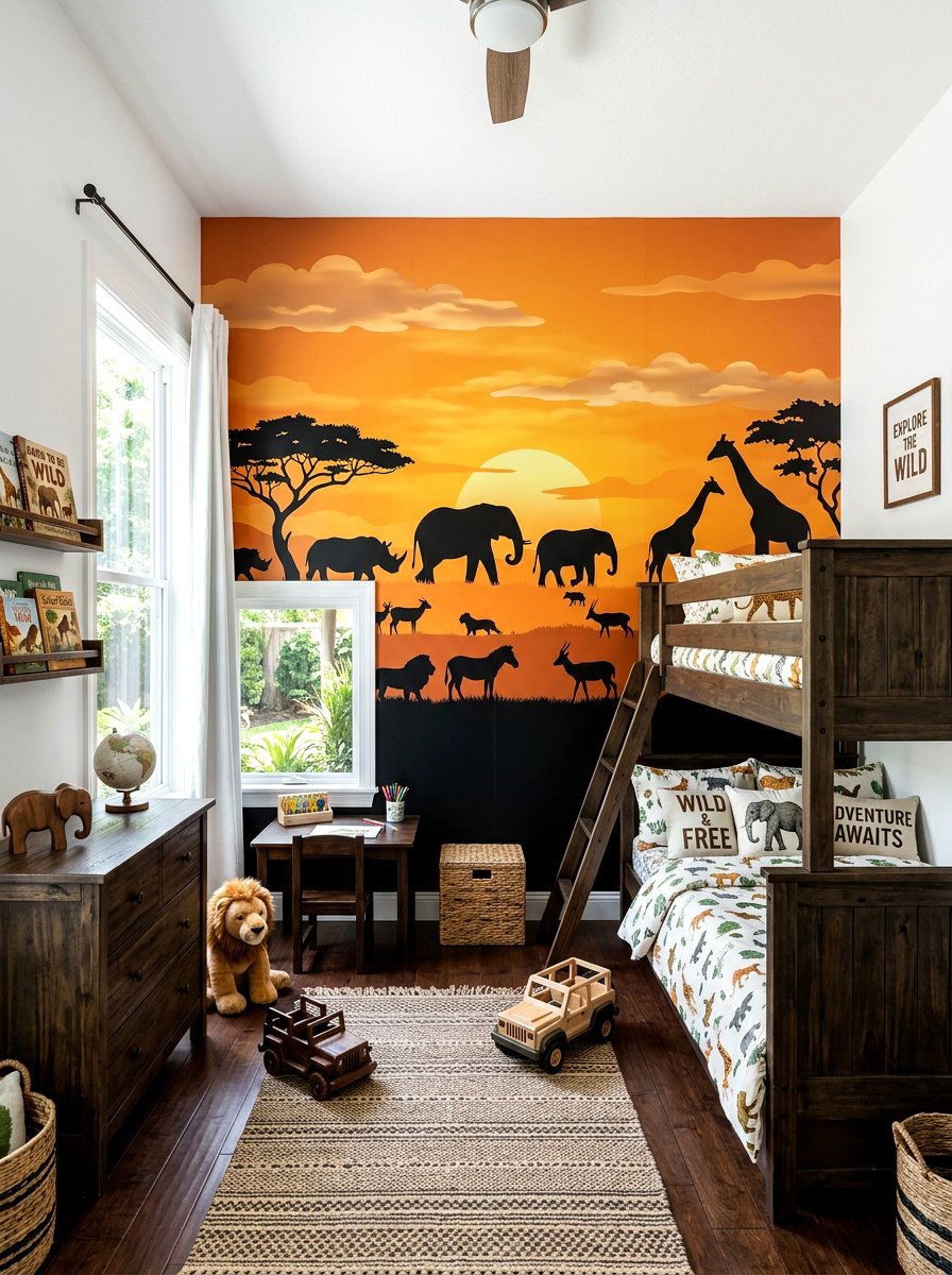 Safari Animal Silhouette Kids Mural - 30 mural kids bedroom ideas