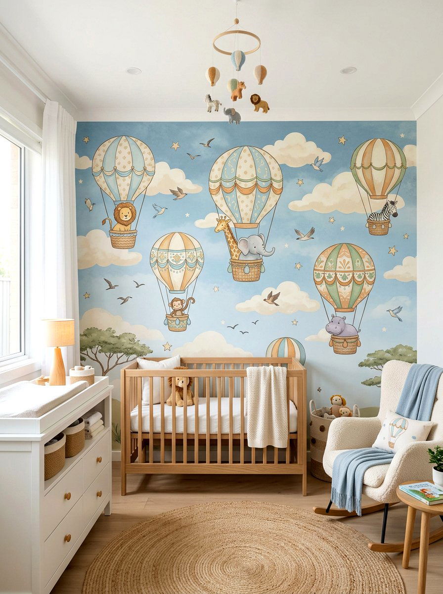 Safari Hot Air Balloon Wallpaper - 30 safari wall mural nursery ideas
