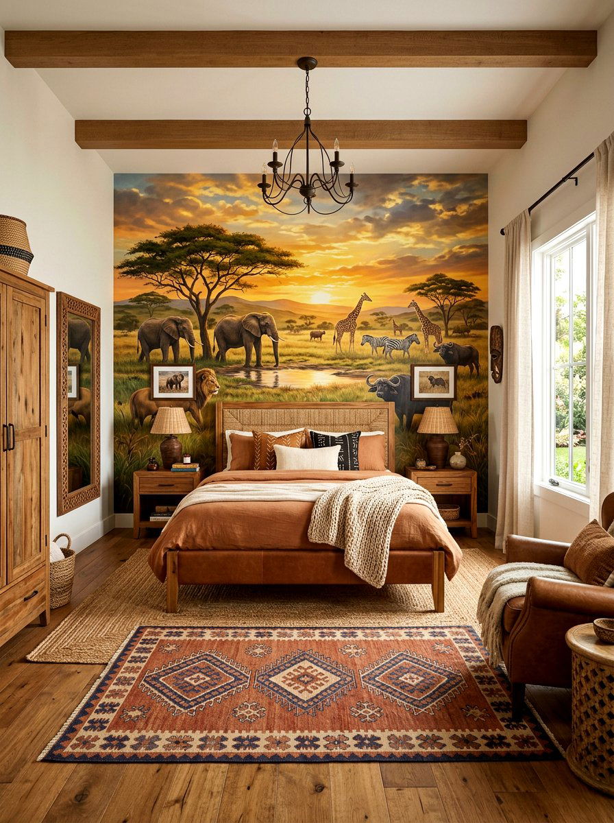Safari landscape wall mural - 30 landscape mural bedroom ideas