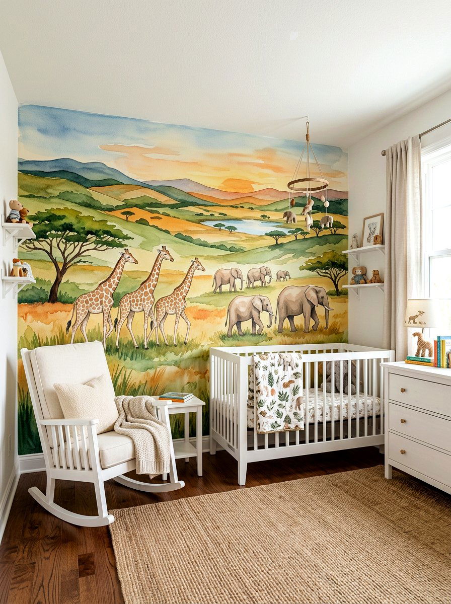 Safari mural nursery - 30 safari nursery ideas