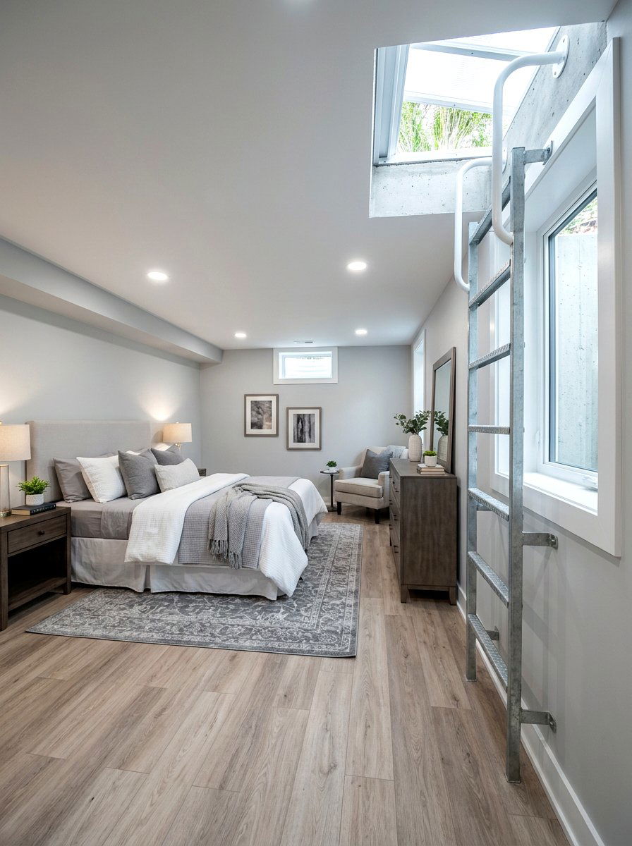 Safety ladder egress well - 30 basement bedroom egress ideas