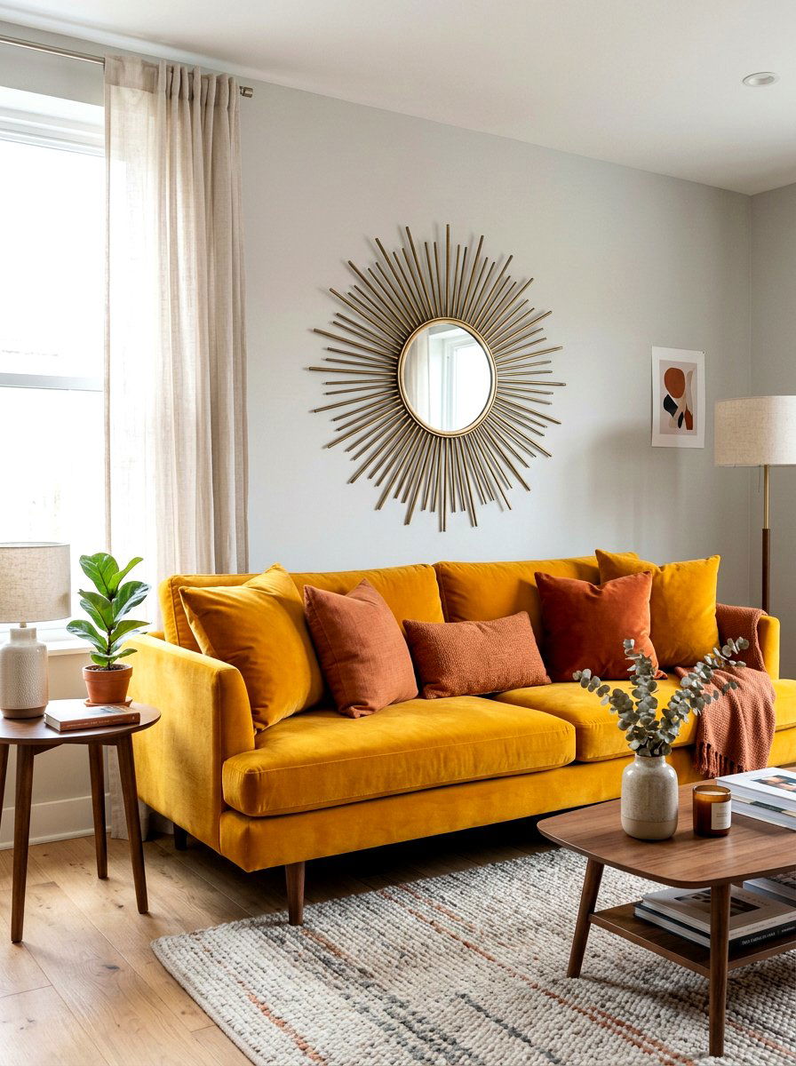 Saffron velvet cushions - 30 sunset palette decor ideas