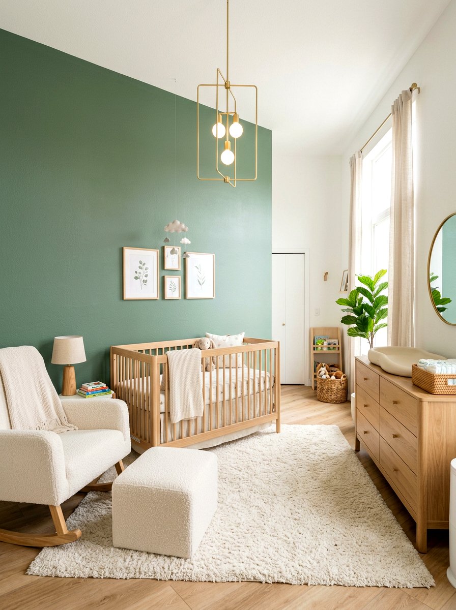 Sage Green Accent Wall - 30 sage and cream nursery ideas