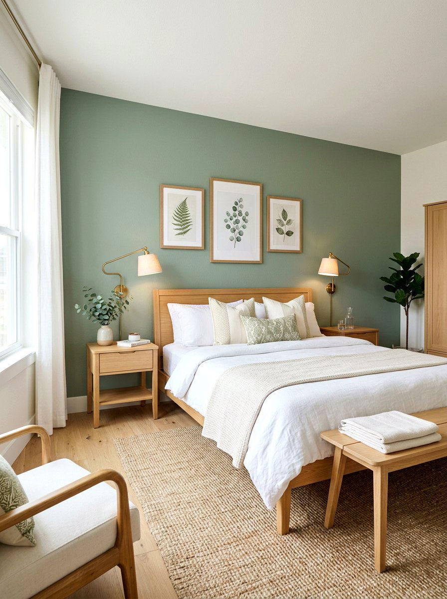 Sage Green Accent Wall - 30 spring bedroom glow up ideas