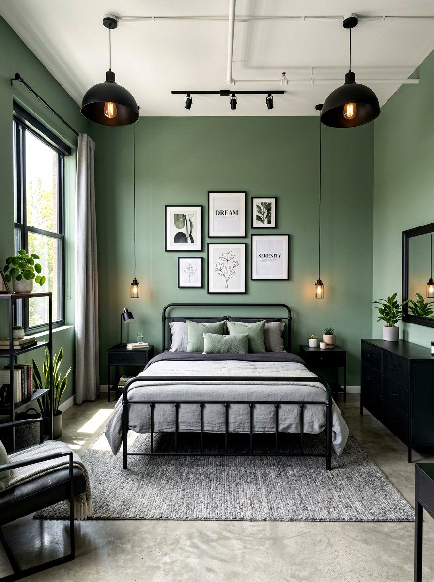 Sage Green And Black Accents - 30 sage green bedroom ideas
