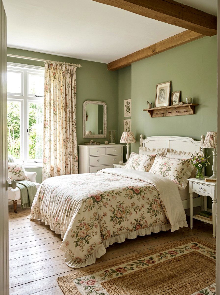 Sage Green And Floral Patterns - 30 sage green bedroom ideas