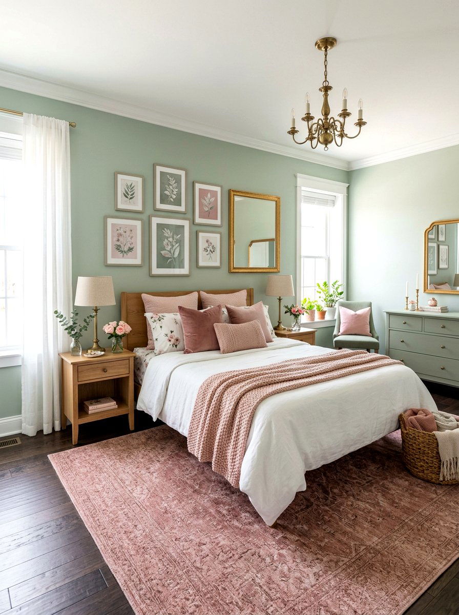 Sage Green And Pink Accents - 30 sage green bedroom ideas