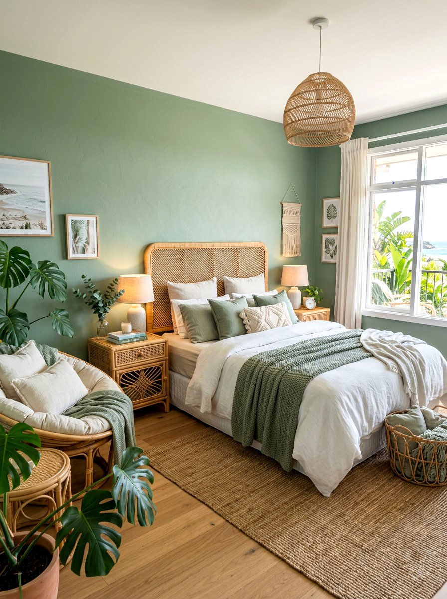Sage Green And Rattan Furniture - 30 sage green bedroom ideas