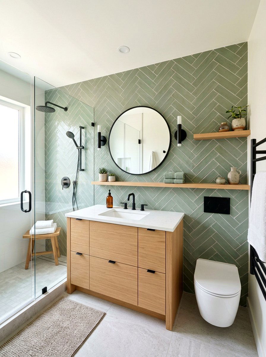 Sage Green And Wood Bathroom - 30 bathroom color scheme ideas