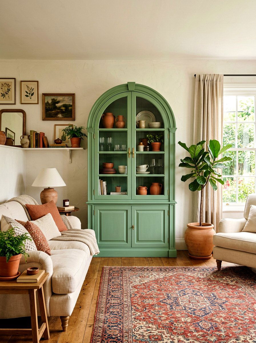 Sage Green Arched Cabinet - 30 arched cabinet ideas