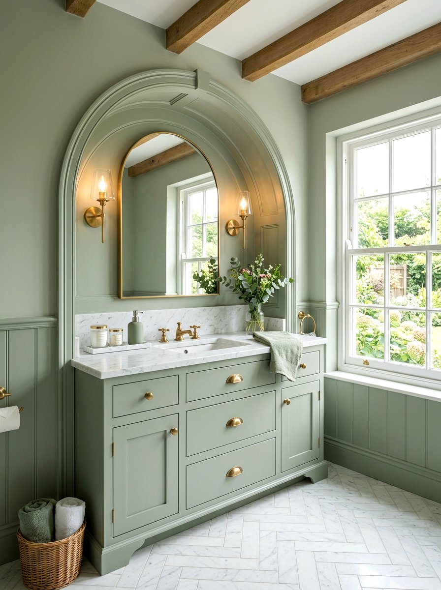 Sage Green Arched Vanity - 30 arched vanity niche ideas