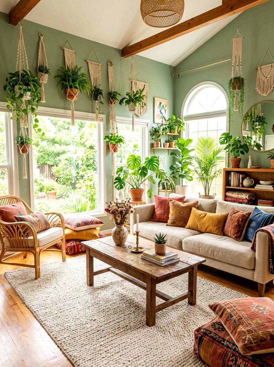 Sage Green Bohemian Living Room - 30 sage green decor ideas