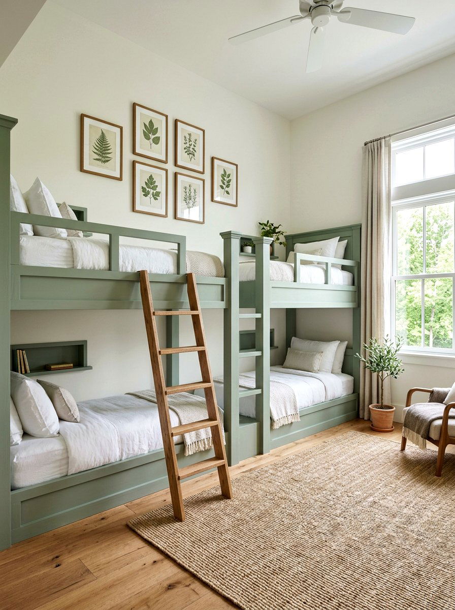 Sage Green Bunk Room - 30 bunk room aesthetic ideas