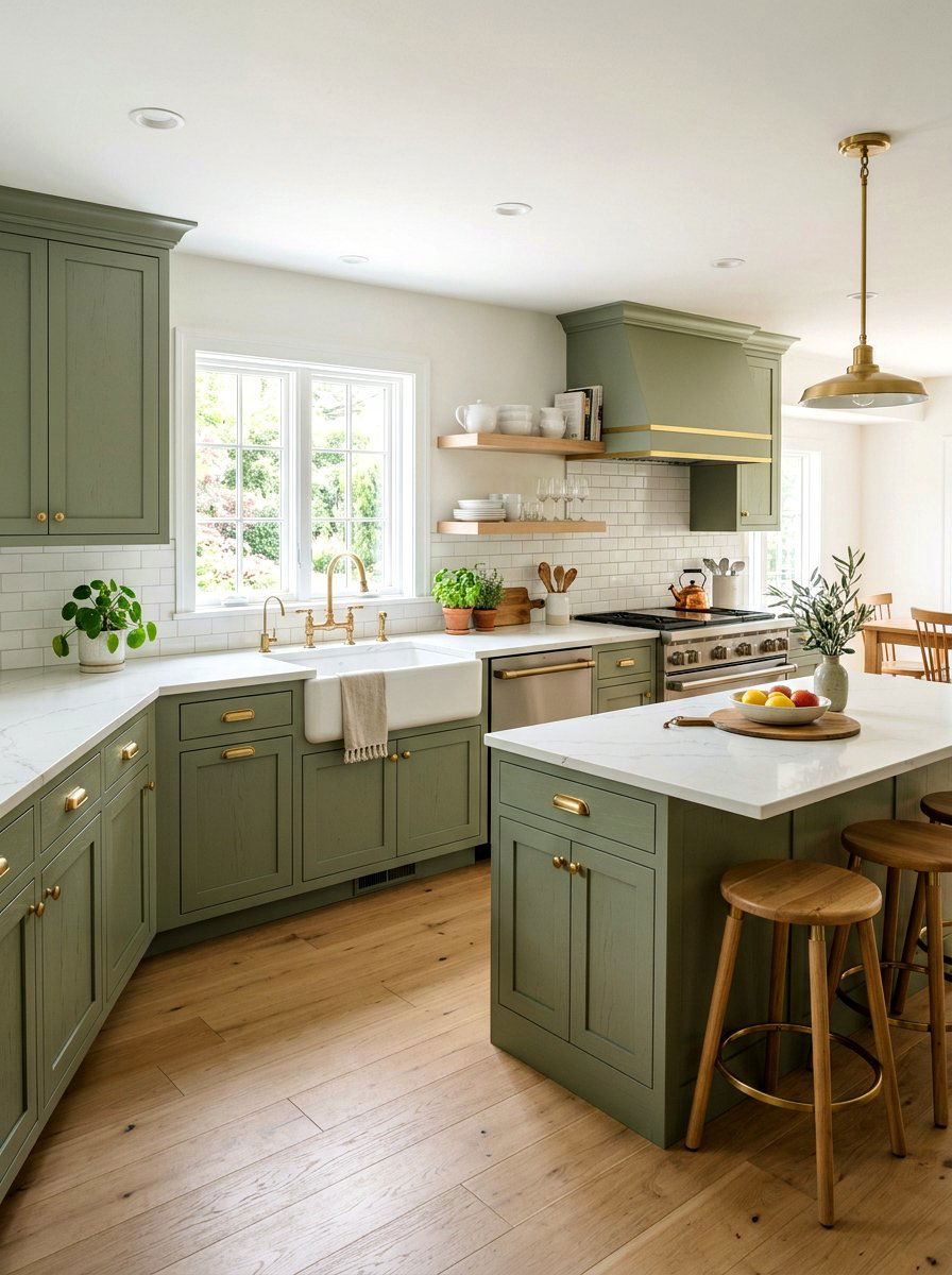 Sage Green Cabinet - 30 farmhouse kitchen ideas