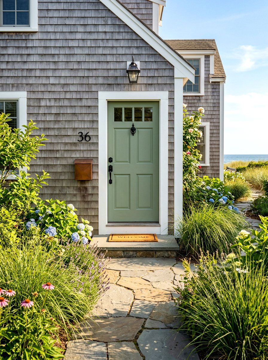 Sage Green Cape Cod Front Door - 30 Cape Cod front door ideas