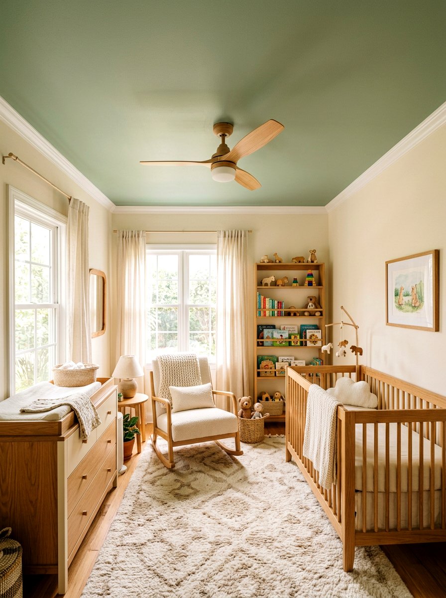 Sage Green Ceiling - 30 sage and cream nursery ideas