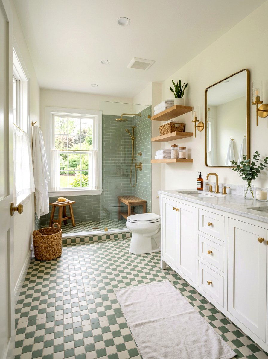 Sage Green Checkerboard Bathroom - 30 checkerboard bathroom floor ideas