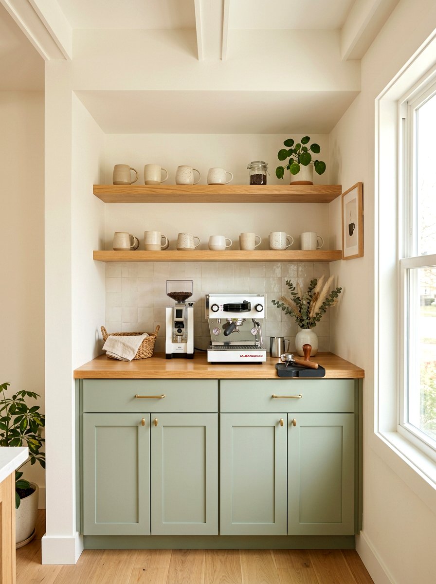 Sage Green Coffee Nook - 30 espresso nook kitchen ideas