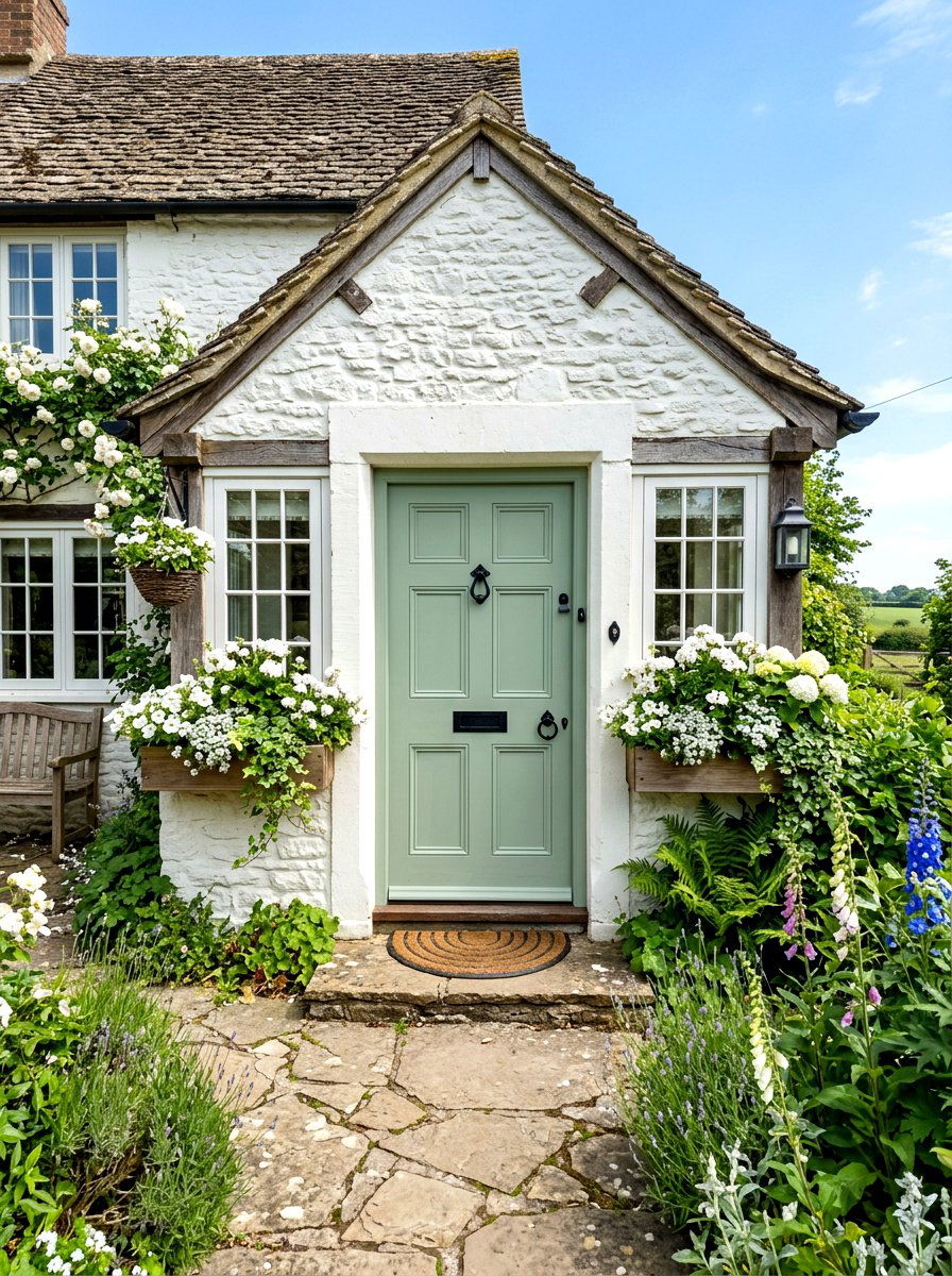 Sage Green Cottage Door - 30 cottage front door ideas