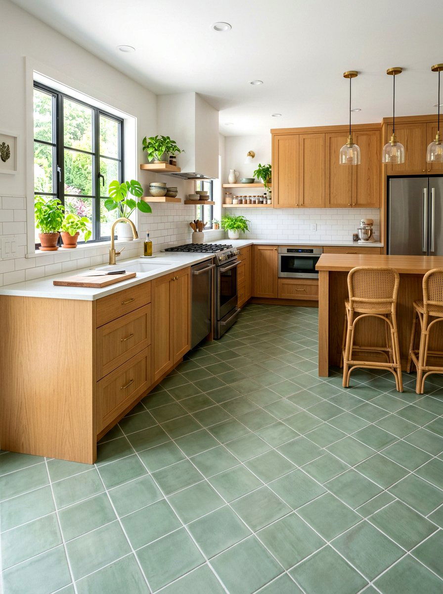 Sage Green Diagonal Tile - 30 diagonal tile kitchen floor ideas
