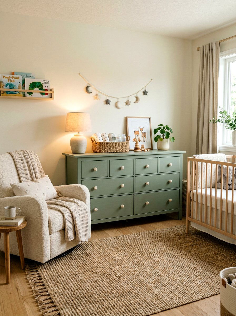 Sage Green Dresser - 30 sage and cream nursery ideas