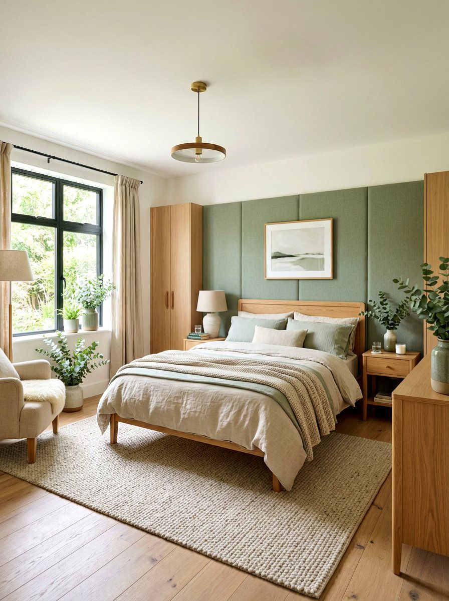 Sage Green Fabric Panels - 30 upholstered wall bedroom ideas