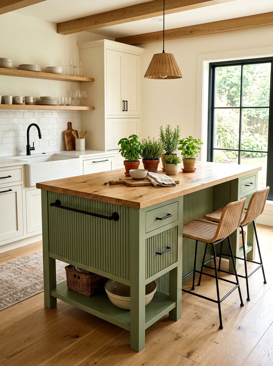 Sage Green Fluted Kitchen Island - 30 reeded wood kitchen island ideas