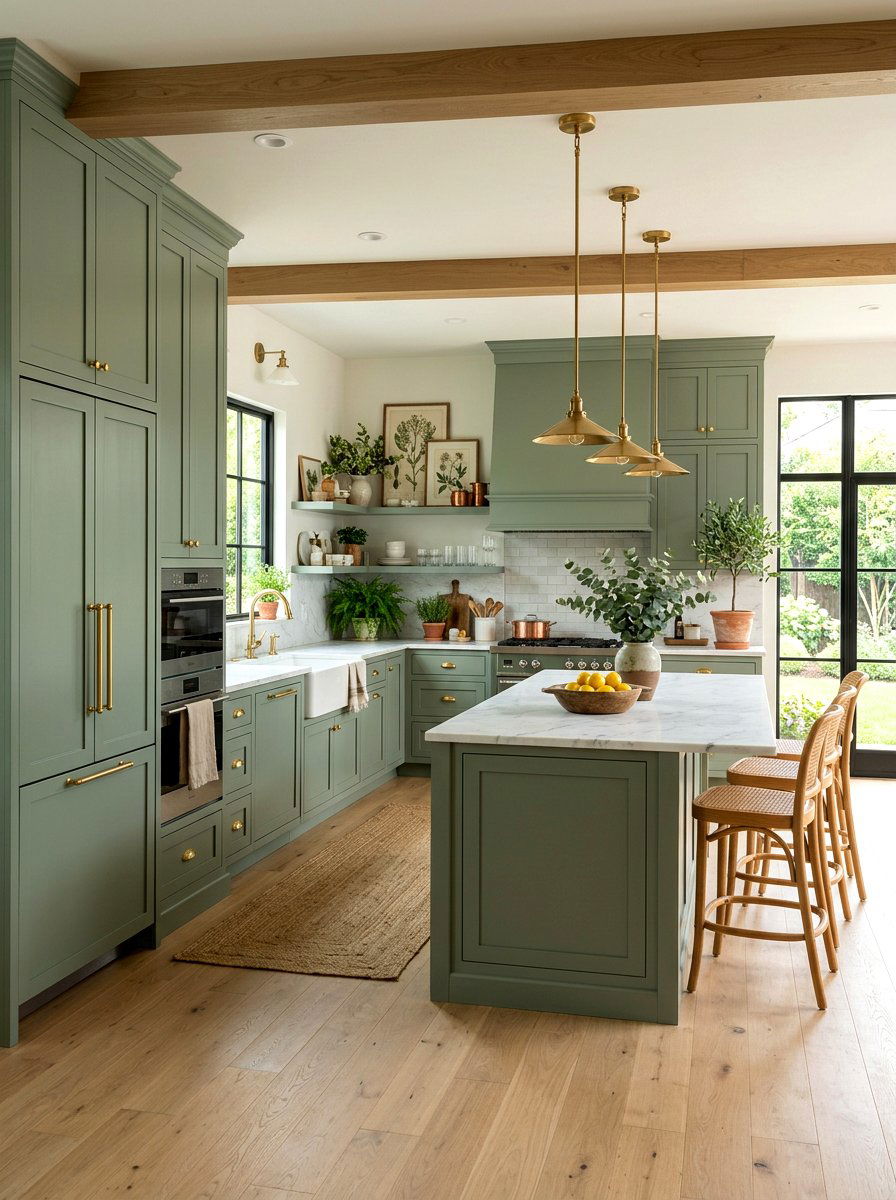 Sage Green Full Height Cabinets - 30 floor to ceiling kitchen cabinets ideas