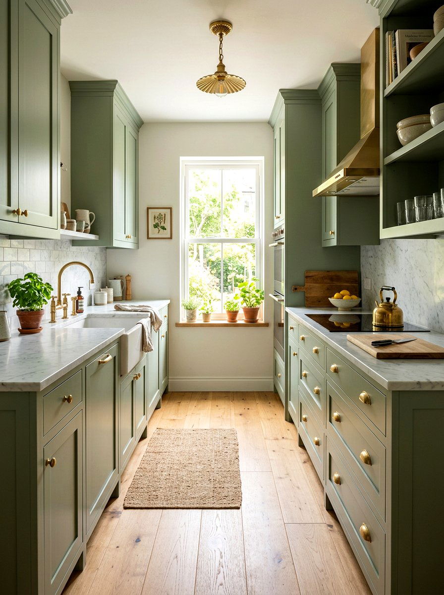 Sage Green Galley Kitchen - 30 tiny galley kitchen ideas