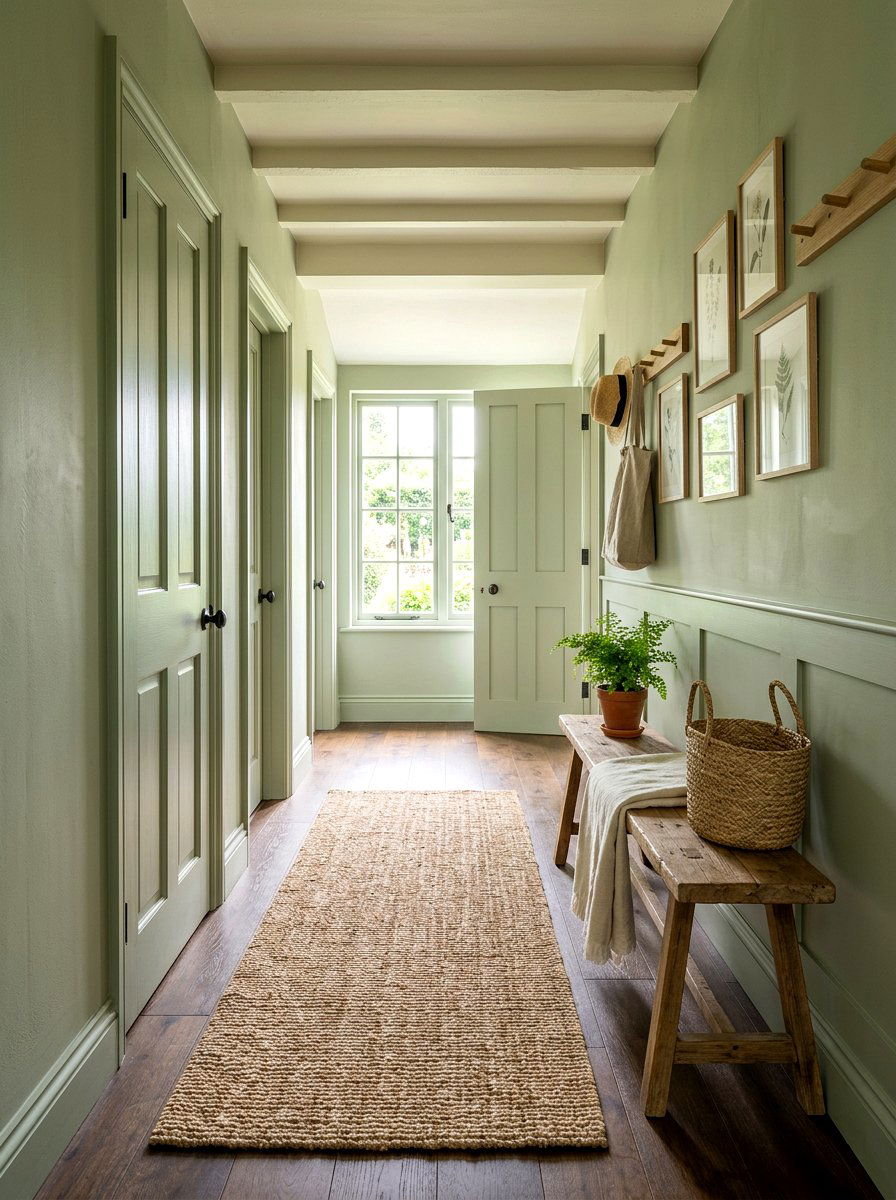 Sage Green Hallway - 30 color drenched hallway ideas