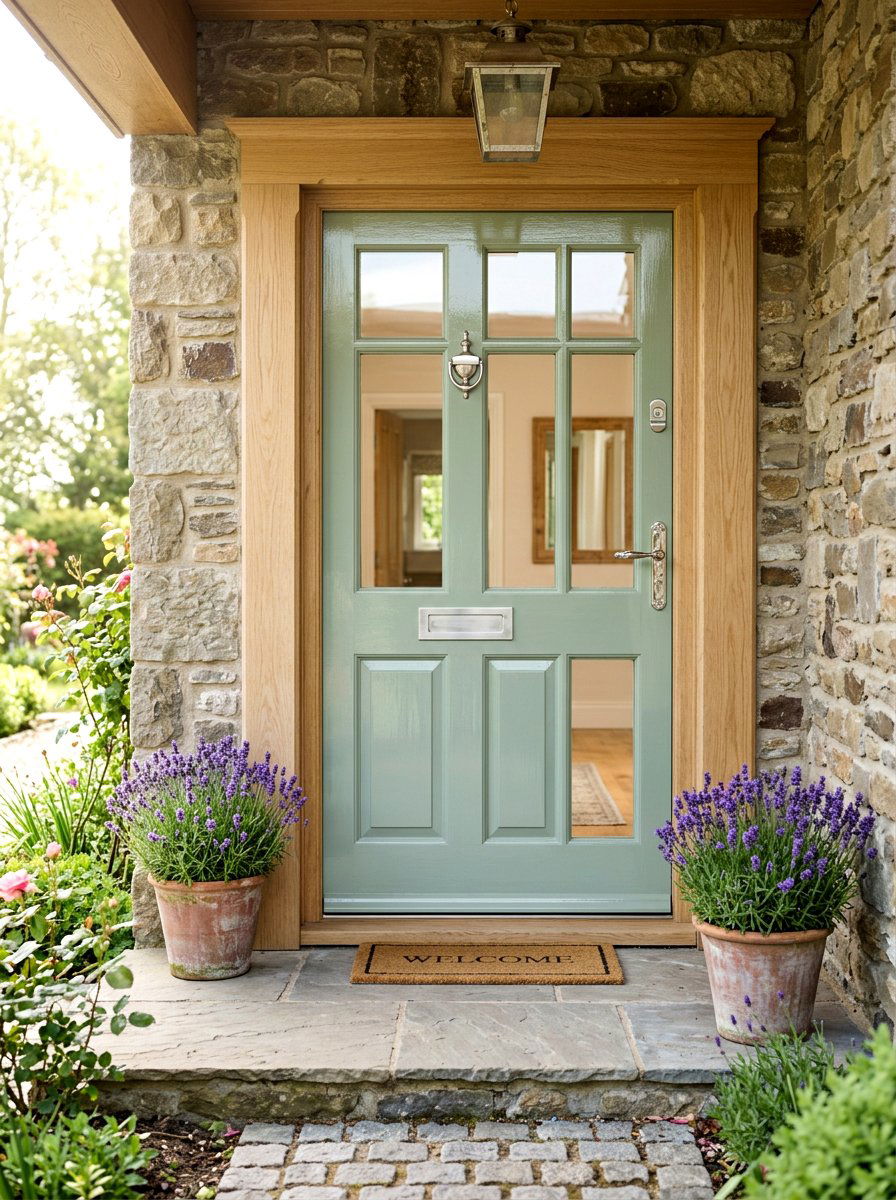 Sage Green High Gloss Door - 30 lacquered front door ideas