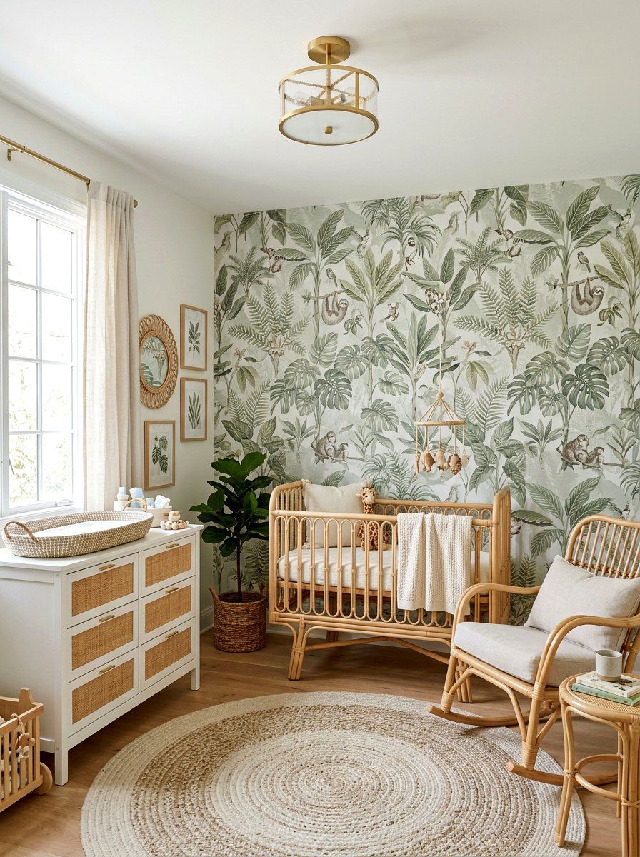 Sage Green Jungle Wallpaper - 30 safari wall mural nursery ideas