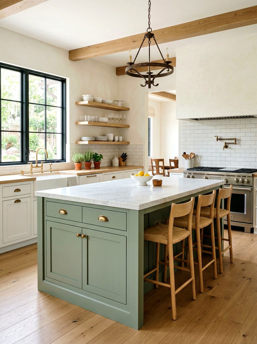 Sage Green Kitchen Island - 30 modern farmhouse kitchen island ideas