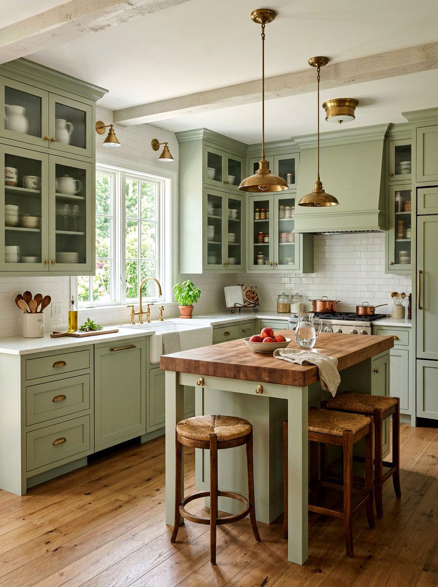 Sage Green Kitchen With Reeded Glass - 30 ribbed glass cabinet ideas