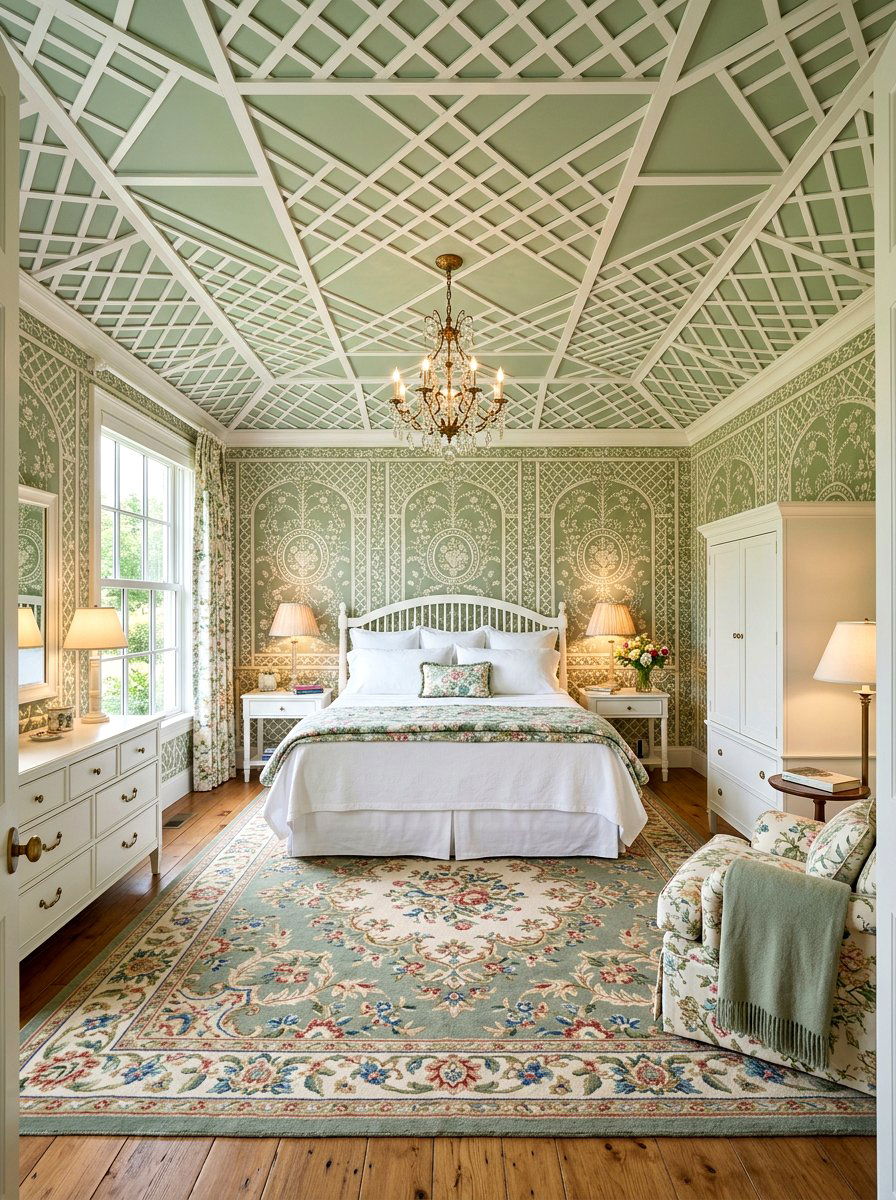 Sage Green Lattice - 30 ceiling wallpaper bedroom ideas