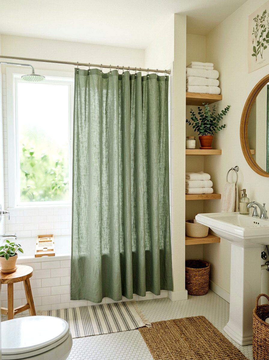 Sage Green Linen Shower Curtain - 30 linen shower curtain ideas