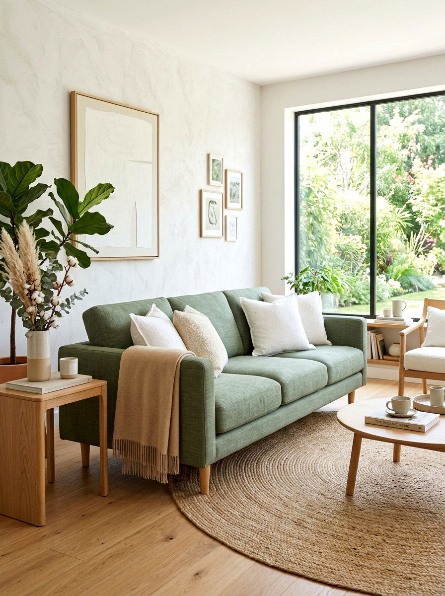 Sage Green Linen Sofa - 30 sofa styling ideas