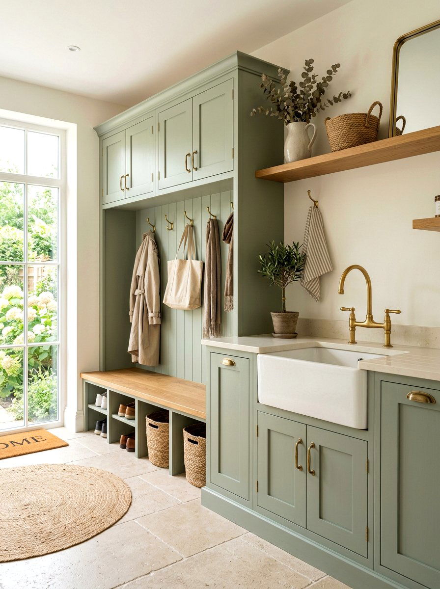 Sage Green Mudroom Cabinetry - 30 mudroom laundry sink ideas