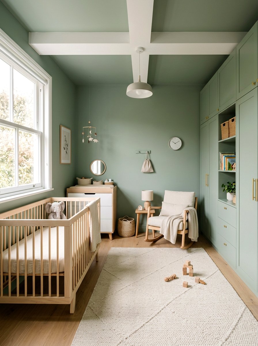 Sage Green Neutral Nursery - 30 color drenched kids room ideas