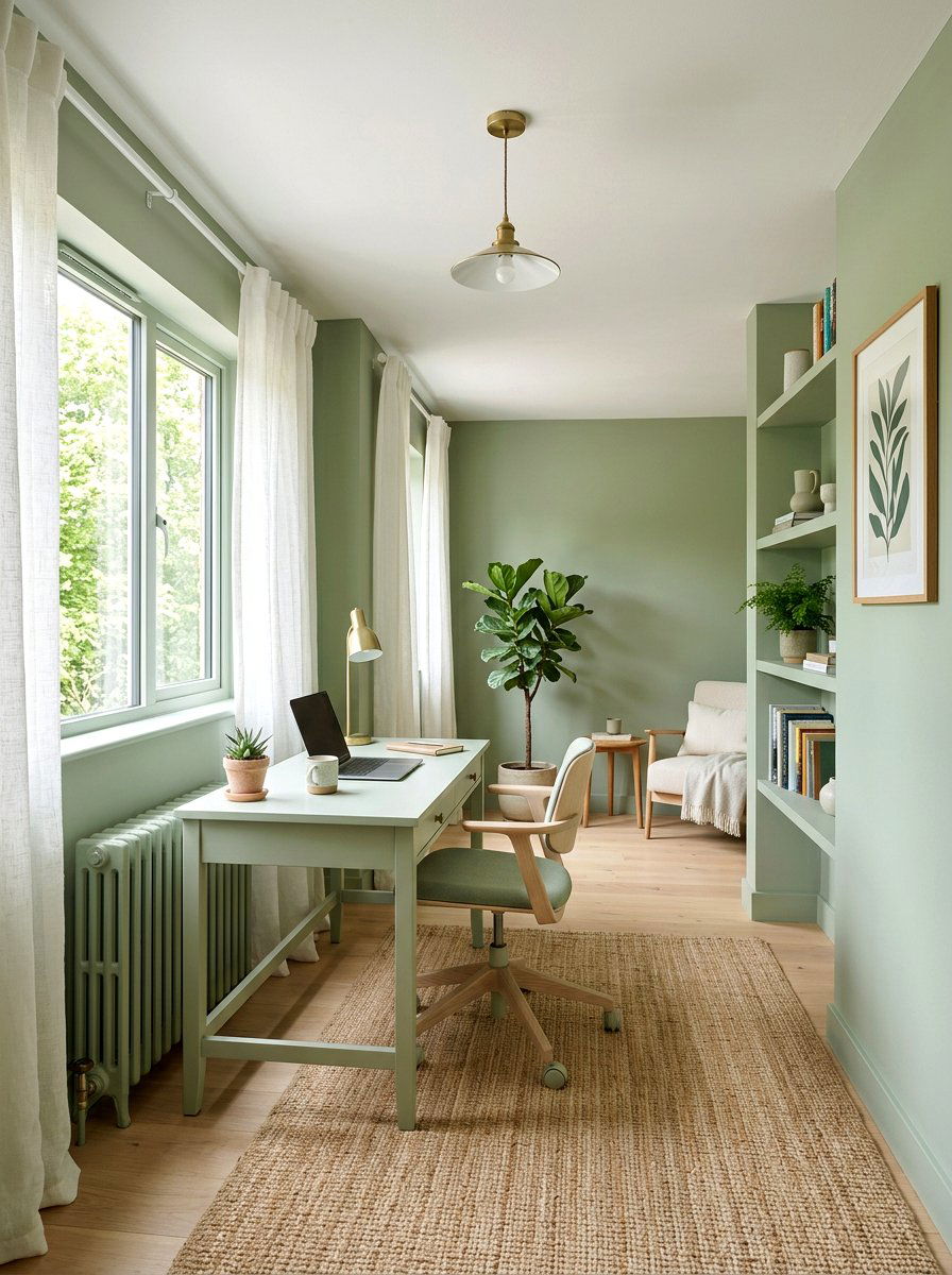 Sage Green Office - 30 color drenched office ideas
