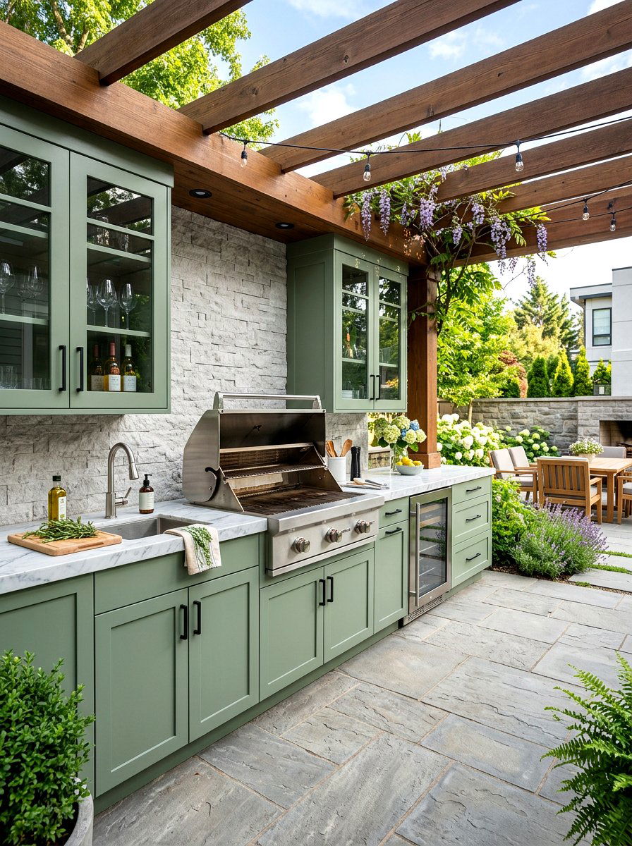 Sage Green Outdoor Kitchen - 30 sage green patio ideas