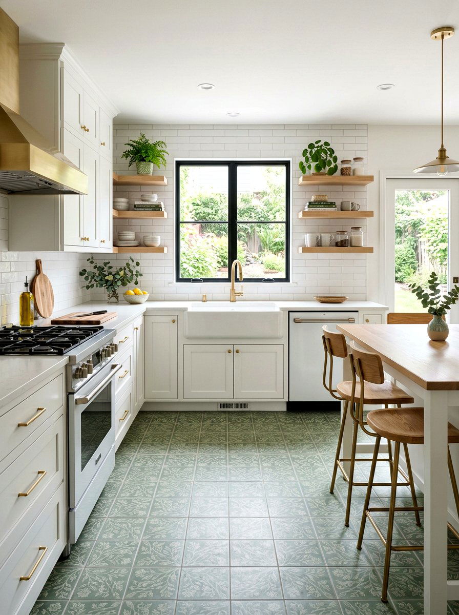 Sage Green Pattern Tile - 30 peel and stick floor ideas