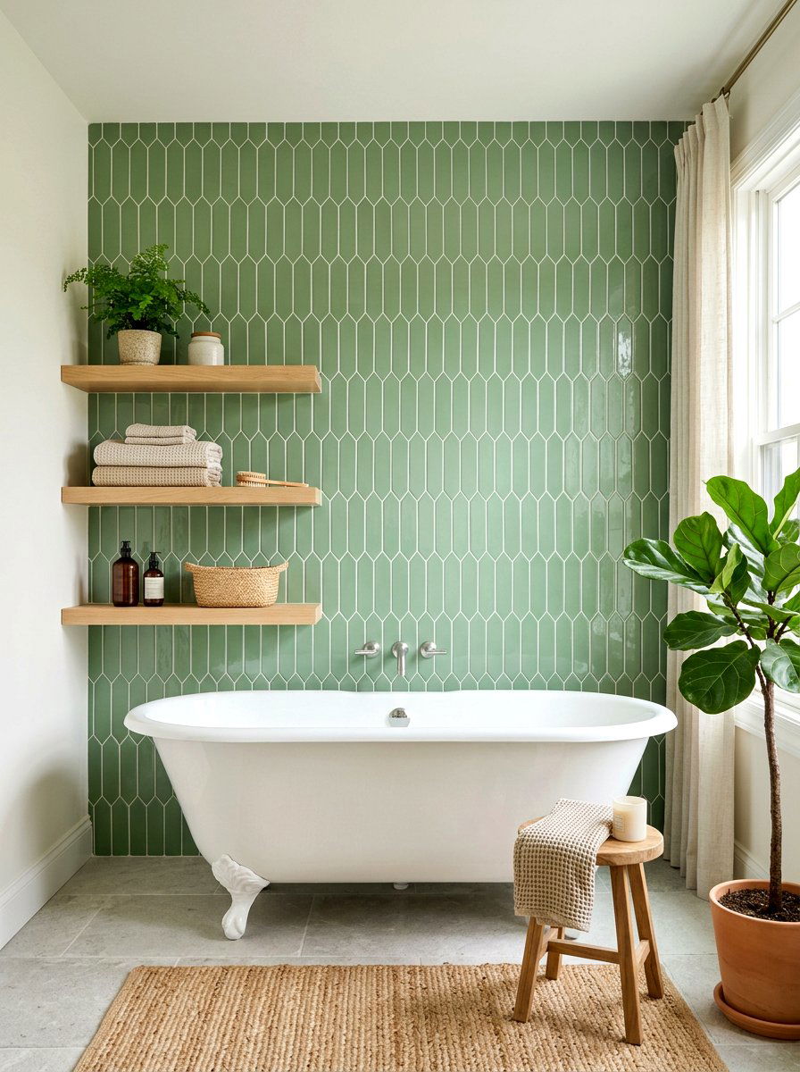 Sage Green Picket Wall Tile - 30 colorful bathroom tile ideas