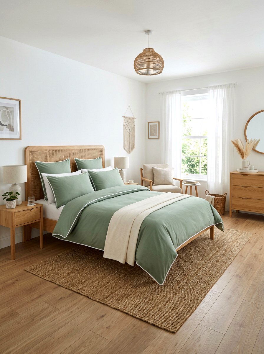 Sage Green Piped Cotton Bedding - 30 piped bedding bedroom ideas