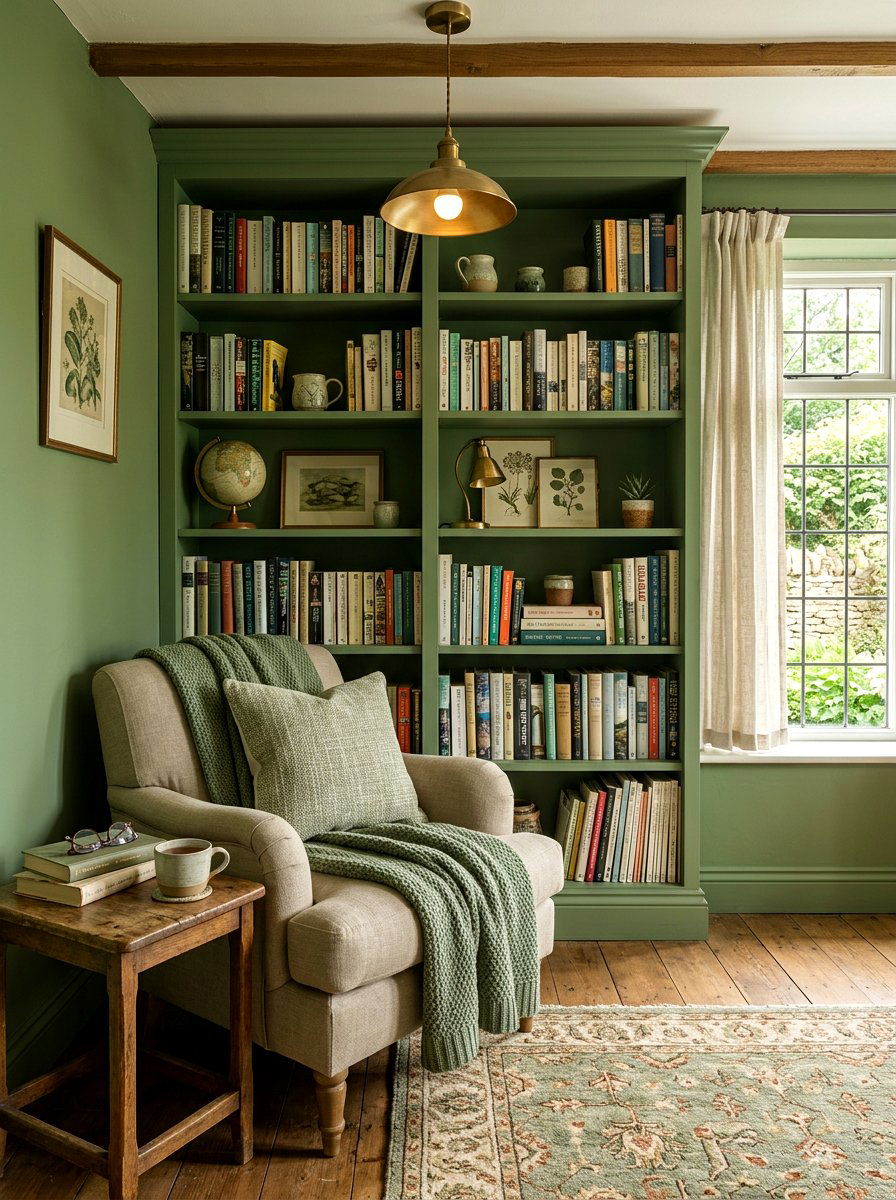 Sage Green Reading Nook - 30 color drenched small room ideas