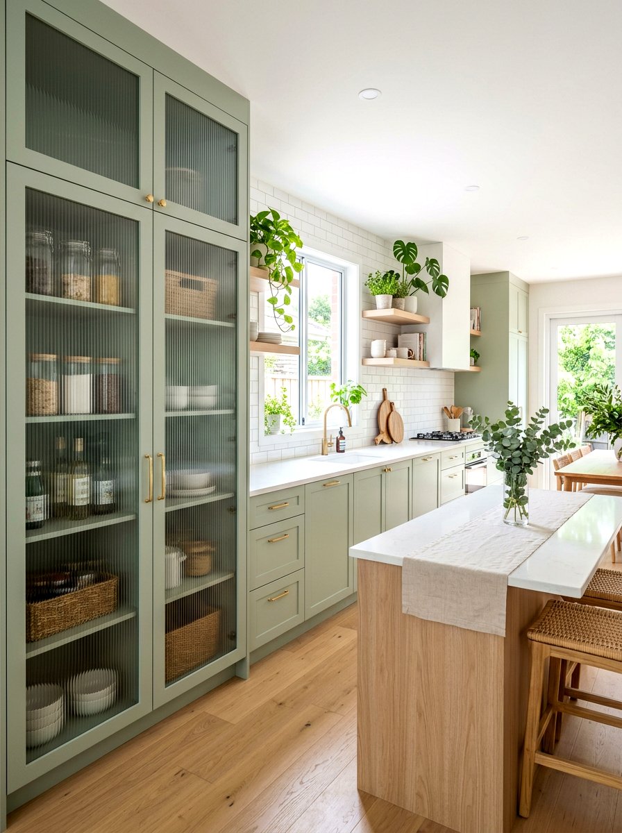 Sage Green Reeded Glass Pantry - 30 reeded glass pantry ideas