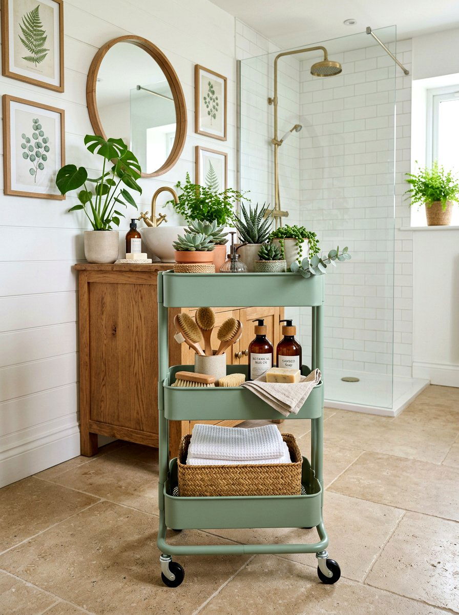 Sage Green Rolling Cart - 30 aesthetic bathroom cart ideas