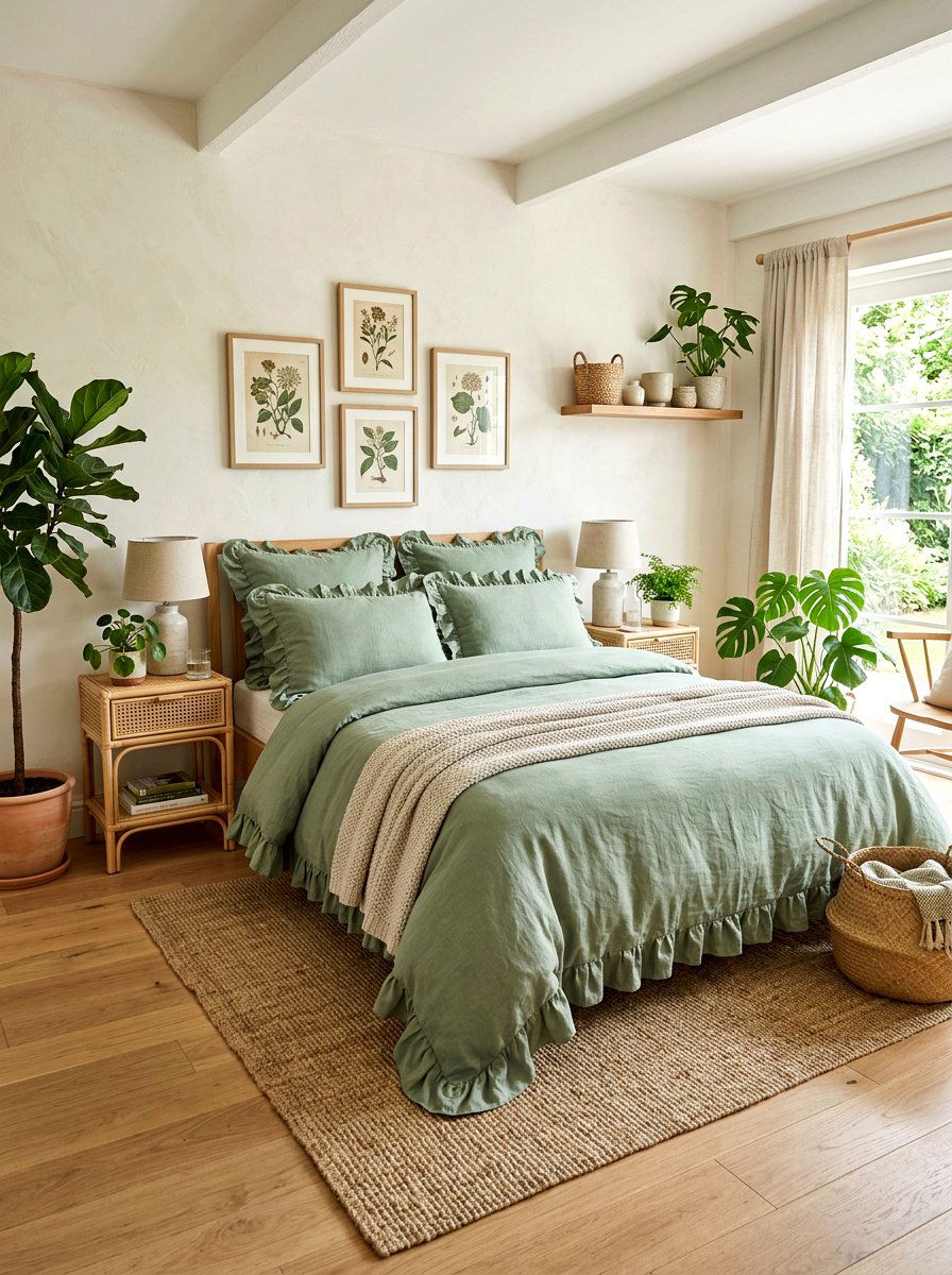Sage Green Ruffled Linen Bedding - 30 ruffled linen bedding ideas