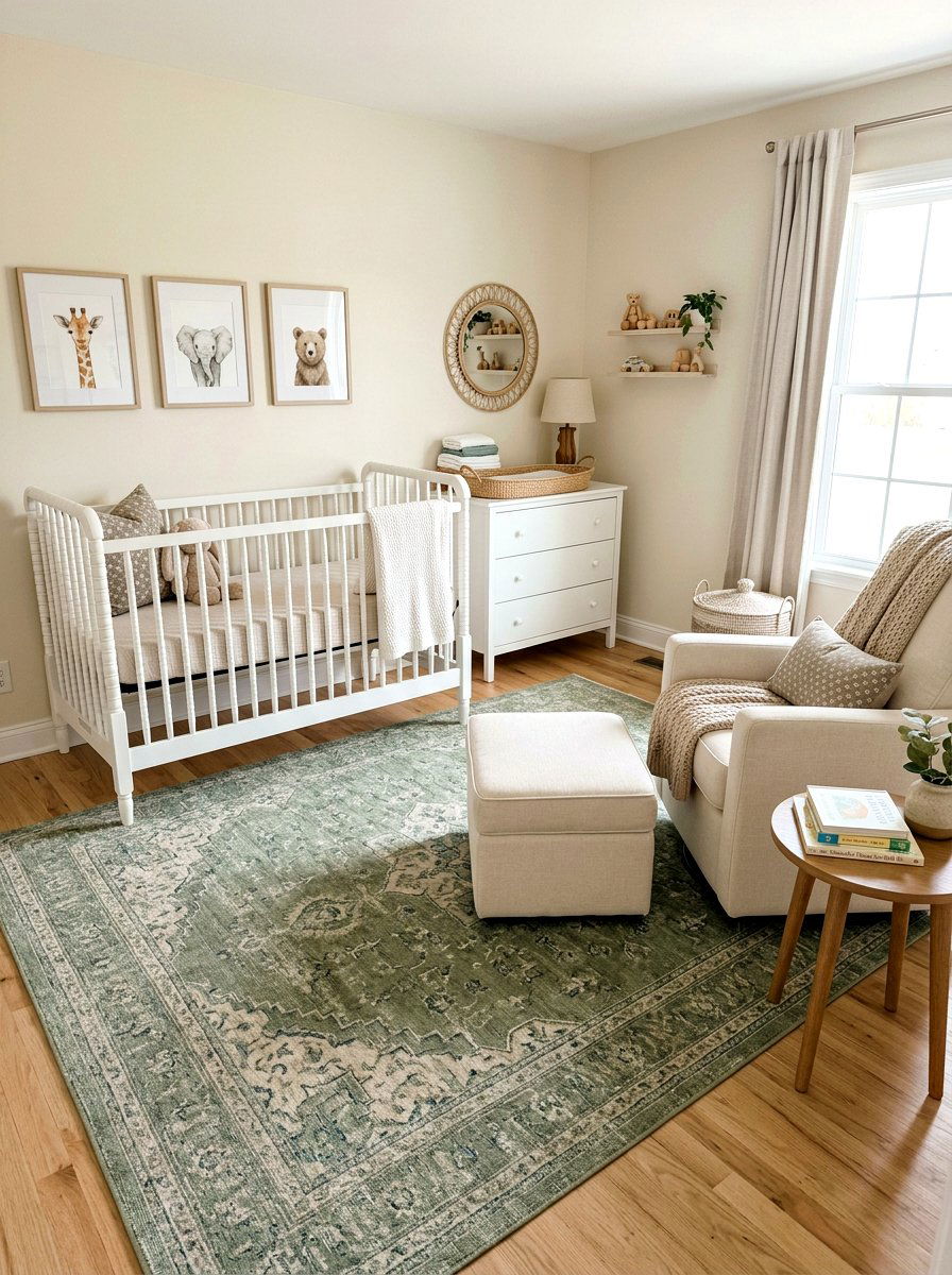 Sage Green Rug - 30 sage and cream nursery ideas